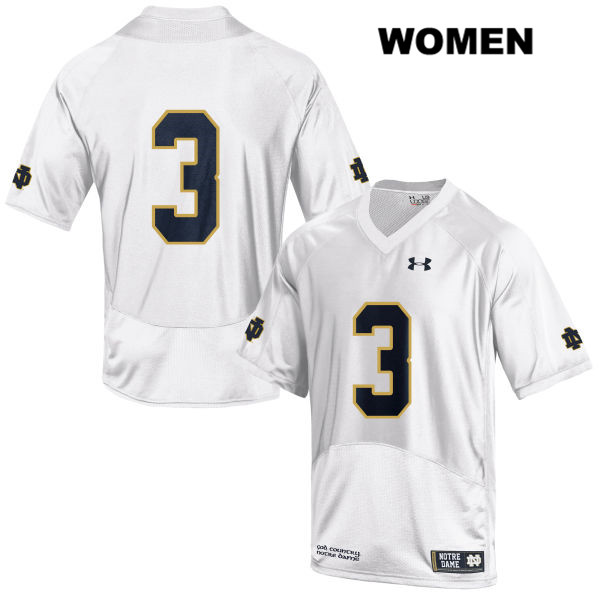 Women's NCAA Notre Dame Fighting Irish #3 Avery Davis Stitched College Under Armour Authentic White No Name Football Jersey QU10R00JG